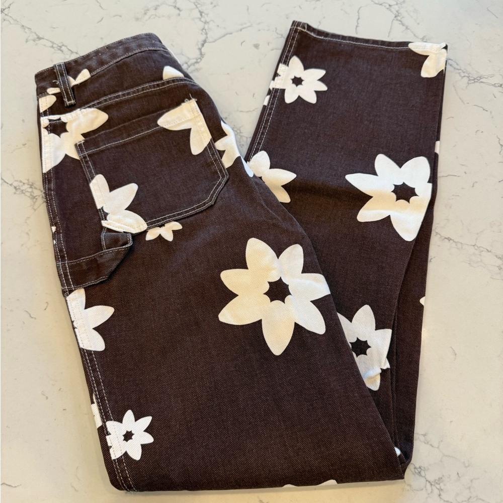 PacSun Brown and White Floral Straight Leg Jeans
